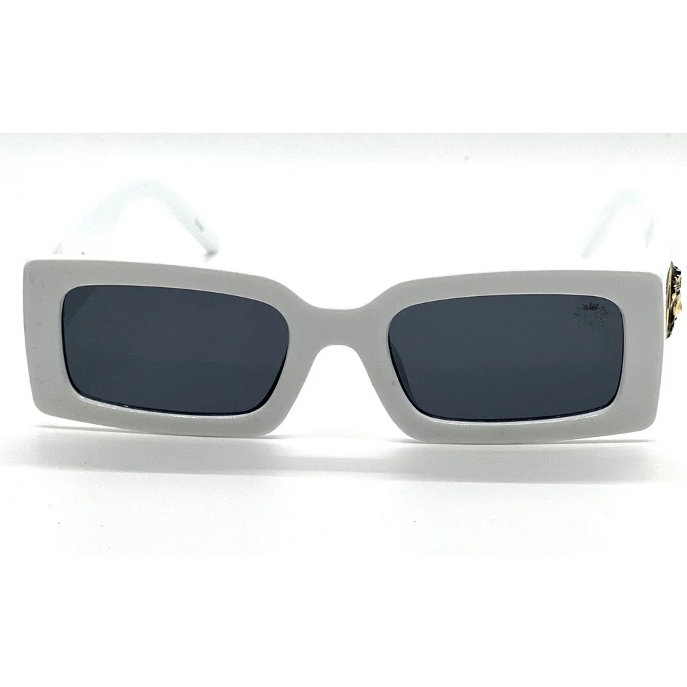White Frame Sunglasses Rectangle Unique Visual Dark Black Lens UV40 Protection - Picture 5 of 9